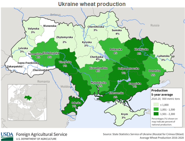 Ukrainian wheat production map by region 