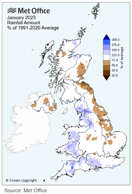 A graph showing average rainfall in January