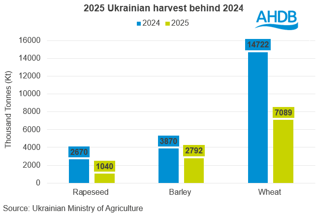 Ukraine harvest and exports behind in 2025: Grain market daily | AHDB