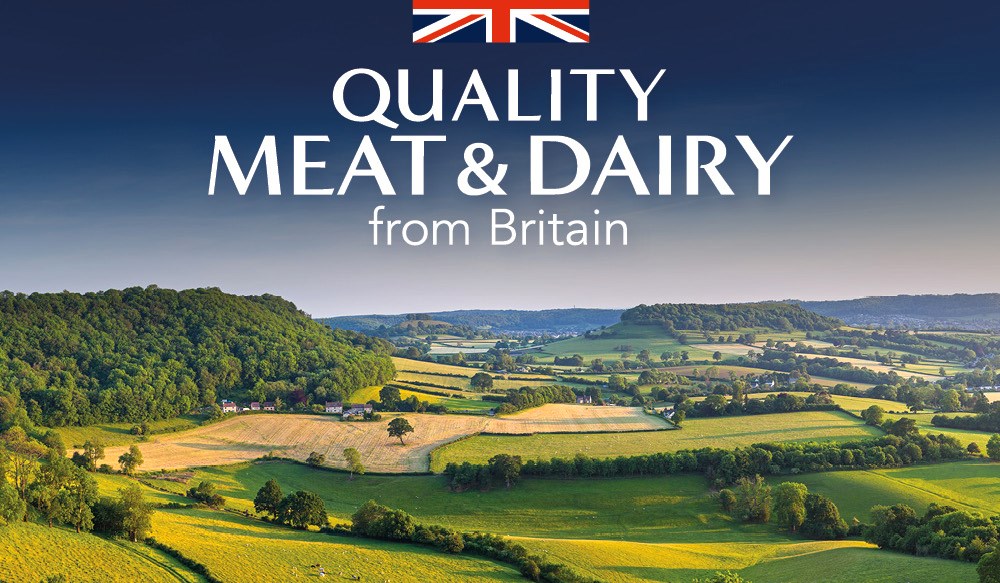 Quality Meat & Dairy logo superimposed on a country landscape